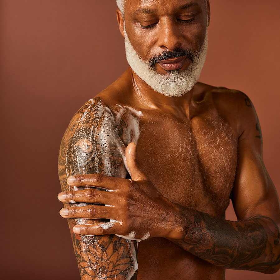 Men skin care at shower